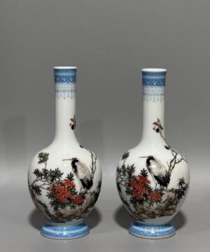 Oing Dynasty Yongzheng year enamel vase with flower and bird poetry patterns