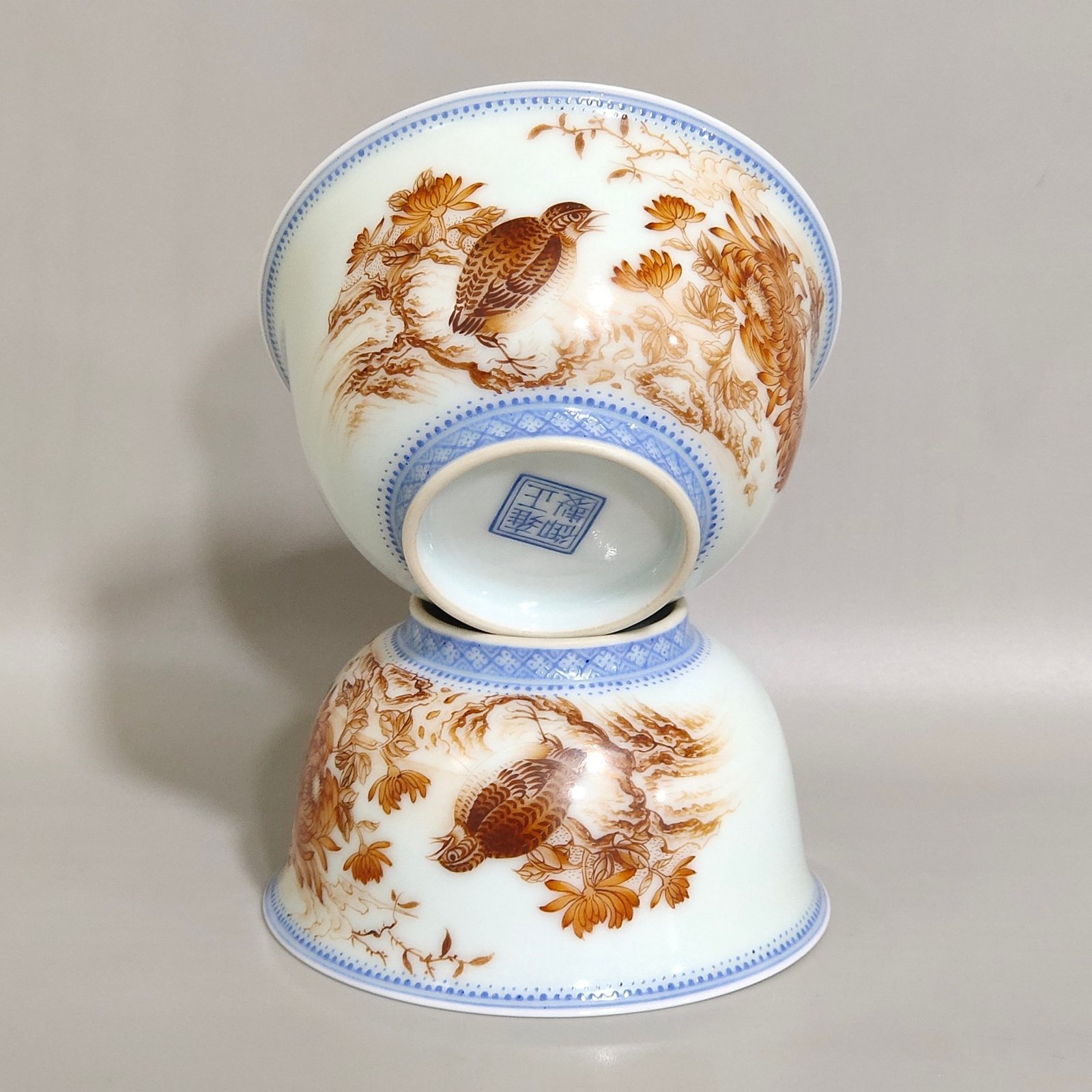 Oing Dynasty Yongzheng Aluminum red Anju Leye Poetry Cup