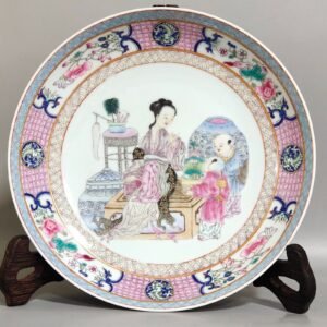 Oing Dynasty Yongzheng famille rose rouge godson picture plate