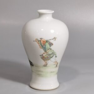 Oing Dynasty Yongzheng a pastel-painted plum vase with a deer and a rising figure