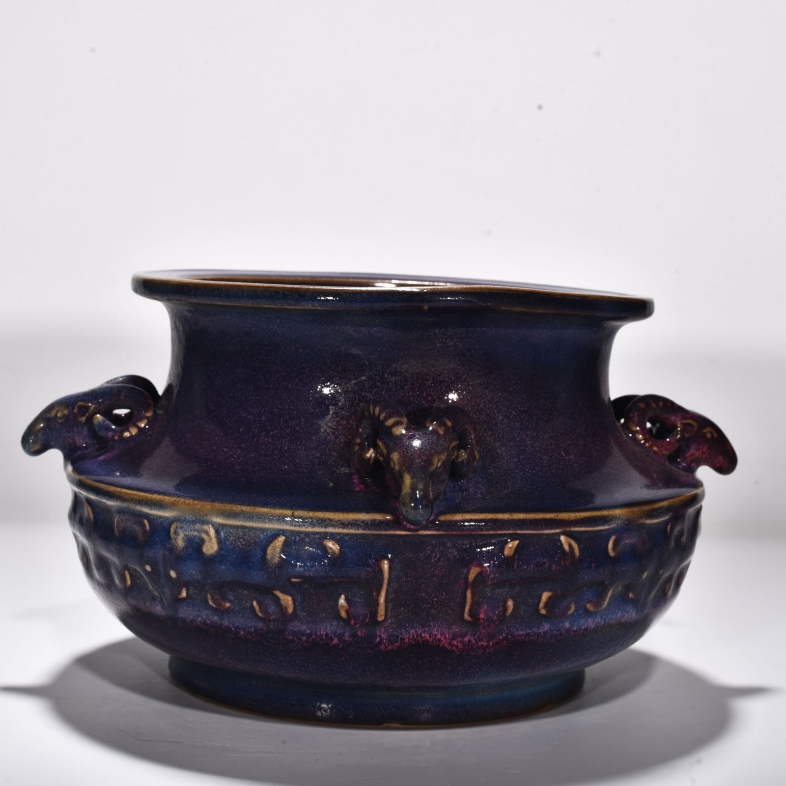 Song Dynasty Jun kiln rose purple glazed Kui dragon and sheep head jar