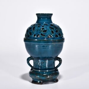 Five Dynasties Chai porcelain peacock blue glaze hollow flower pattern vase
