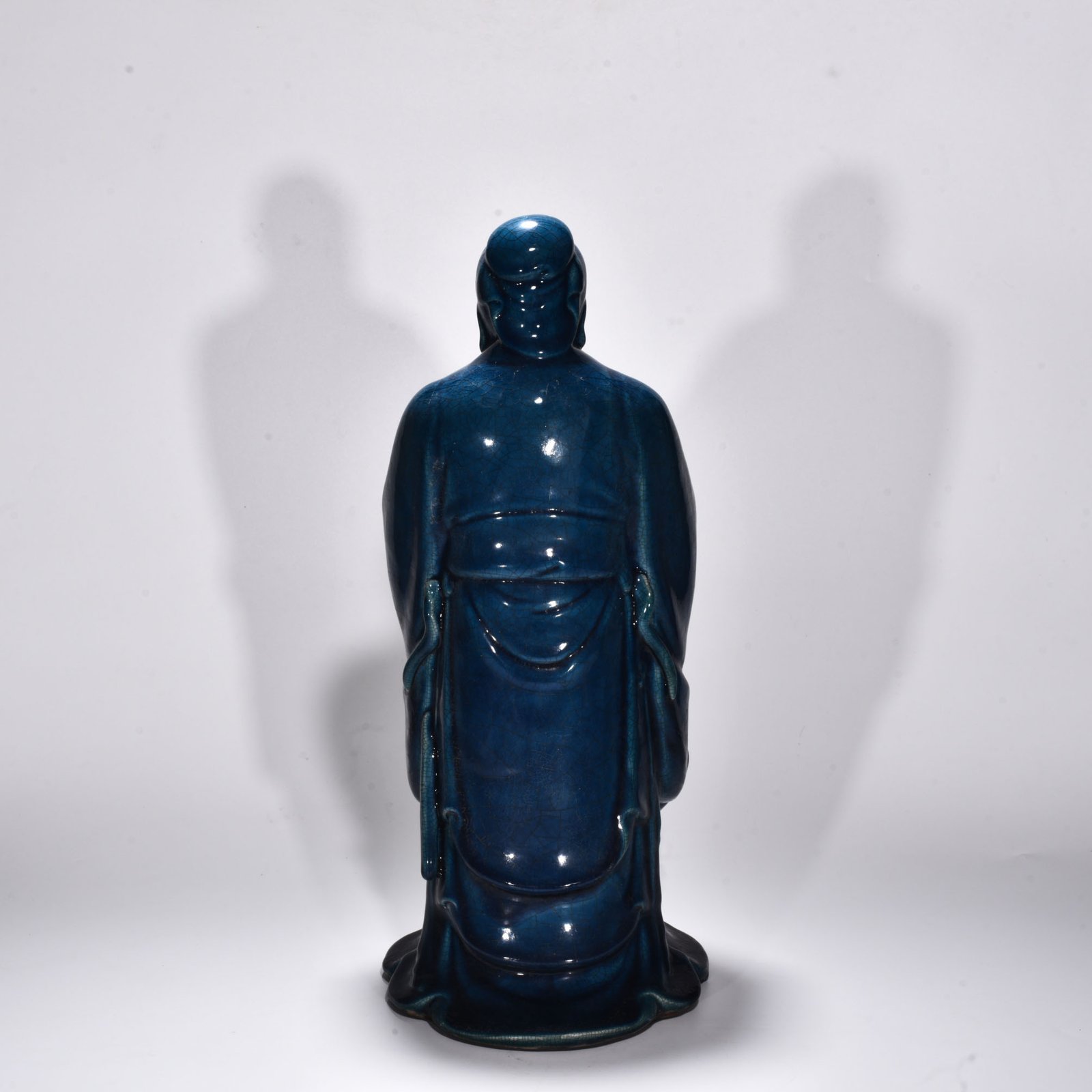 Five Dynasties Chai Kiln Peacock Blue Glaze Confucius Statue