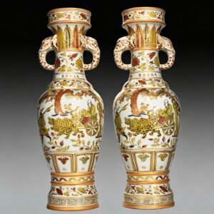 Yuan Dynasty five-color gold-painted elephant ear vase with Guigu Xiashan figures
