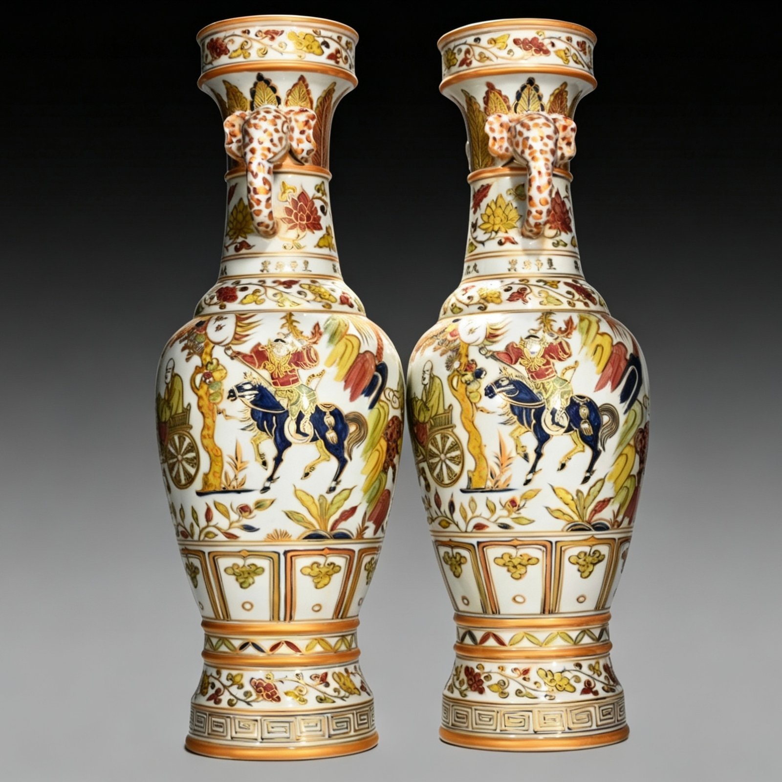 Yuan Dynasty five-color gold-painted elephant ear vase with Guigu Xiashan figures