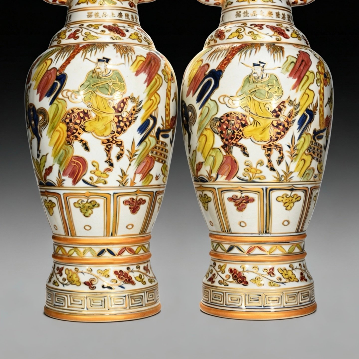 Yuan Dynasty five-color gold-painted elephant ear vase with Guigu Xiashan figures