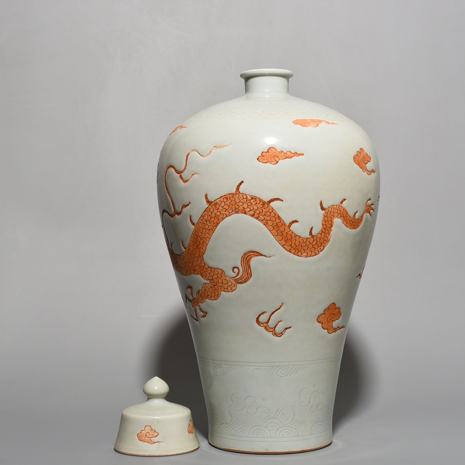Yuan Dynasty white glaze plum vase with dragon pattern