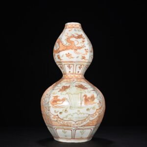 Yuan Dynasty pink painted gold Lotus pond with mandarin duck pattern eight-sided gourd vase