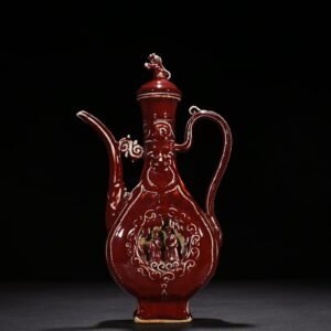 Yuan Dynasty ruby ​​red glaze hollow figure holding pot