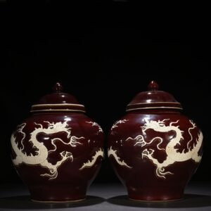 Yuan Dynasty red glaze engraved white dragon cover jar