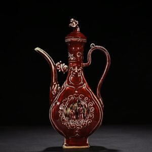 Yuan Dynasty red glaze hollow figure pattern holding pot