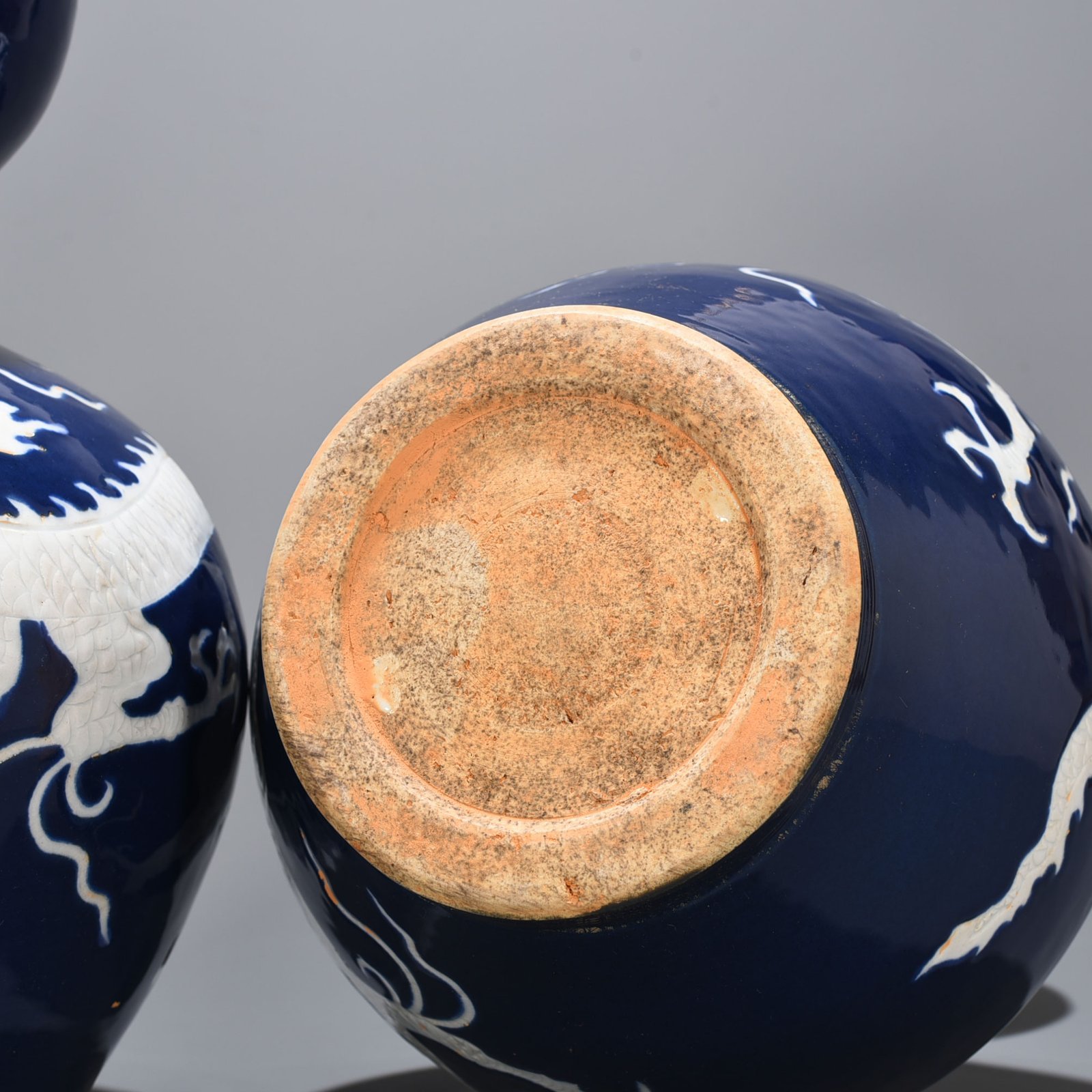 Yuan Dynasty blue glaze gourd vase with white dragon pattern