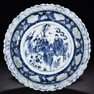 Yuan Dynasty blue and white blue and white figure pattern rhombus edge folding plate