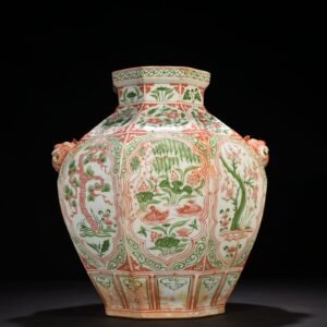 Yuan Dynasty underglaze red and green colored pine bamboo plum and lotus jar