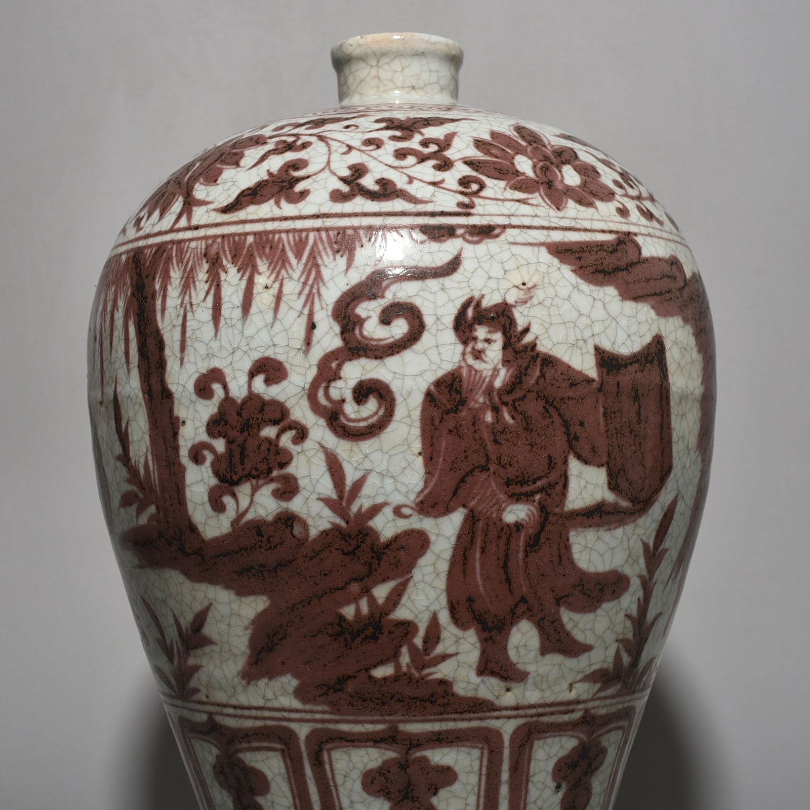 Yuan Dynasty underglaze red plum vase with character story pattern