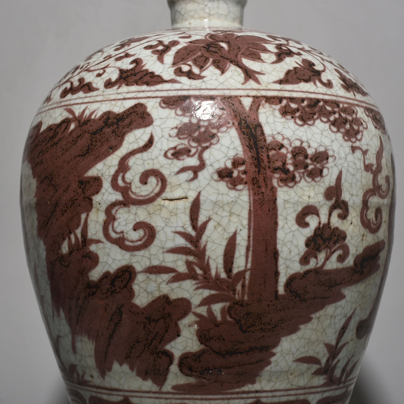Yuan Dynasty underglaze red plum vase with character story pattern