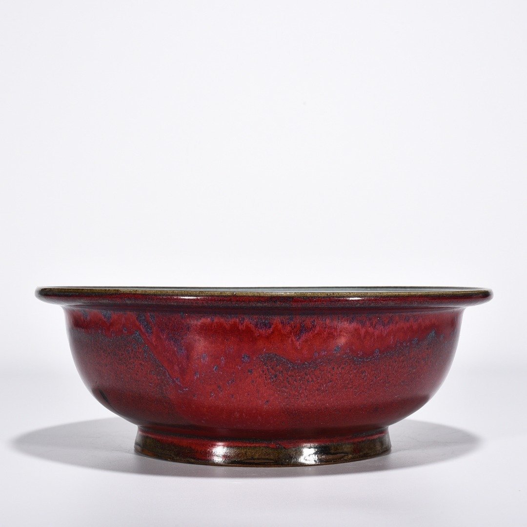Yuan Dynasty kiln obsidian rose red glaze folded edge wash