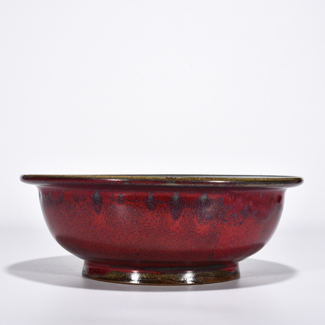 Yuan Dynasty kiln obsidian rose red glaze folded edge wash
