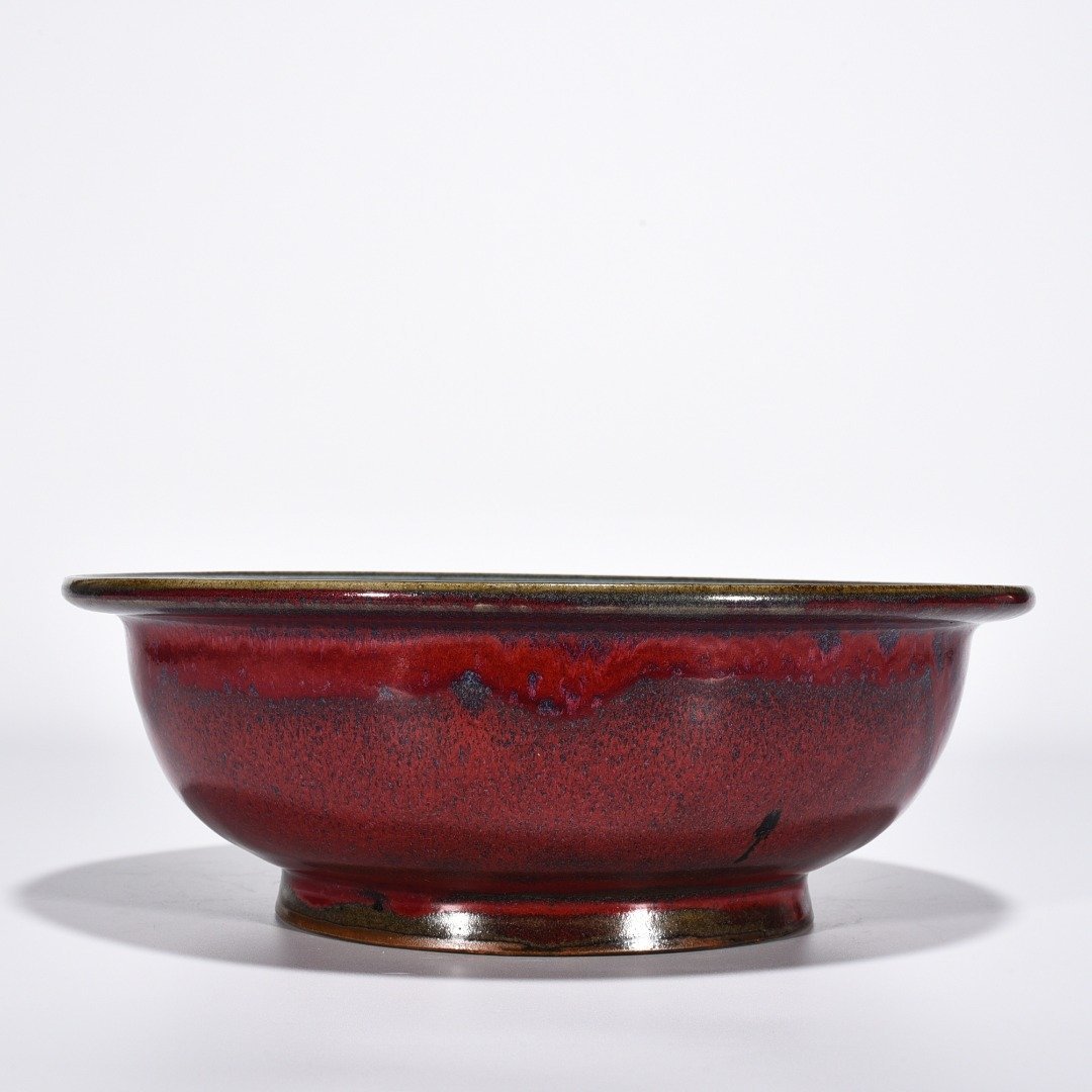 Yuan Dynasty kiln obsidian rose red glaze folded edge wash