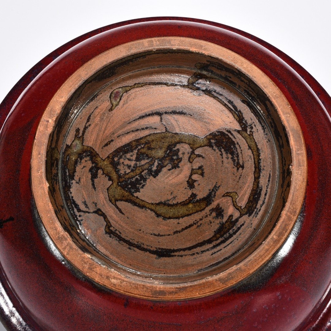 Yuan Dynasty kiln obsidian rose red glaze folded edge wash