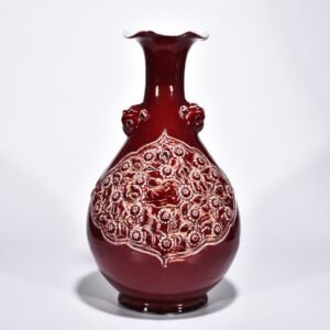 Yuan Dynasty red glaze plastic mandarin duck flower pattern animal ears flower mouth jade pot