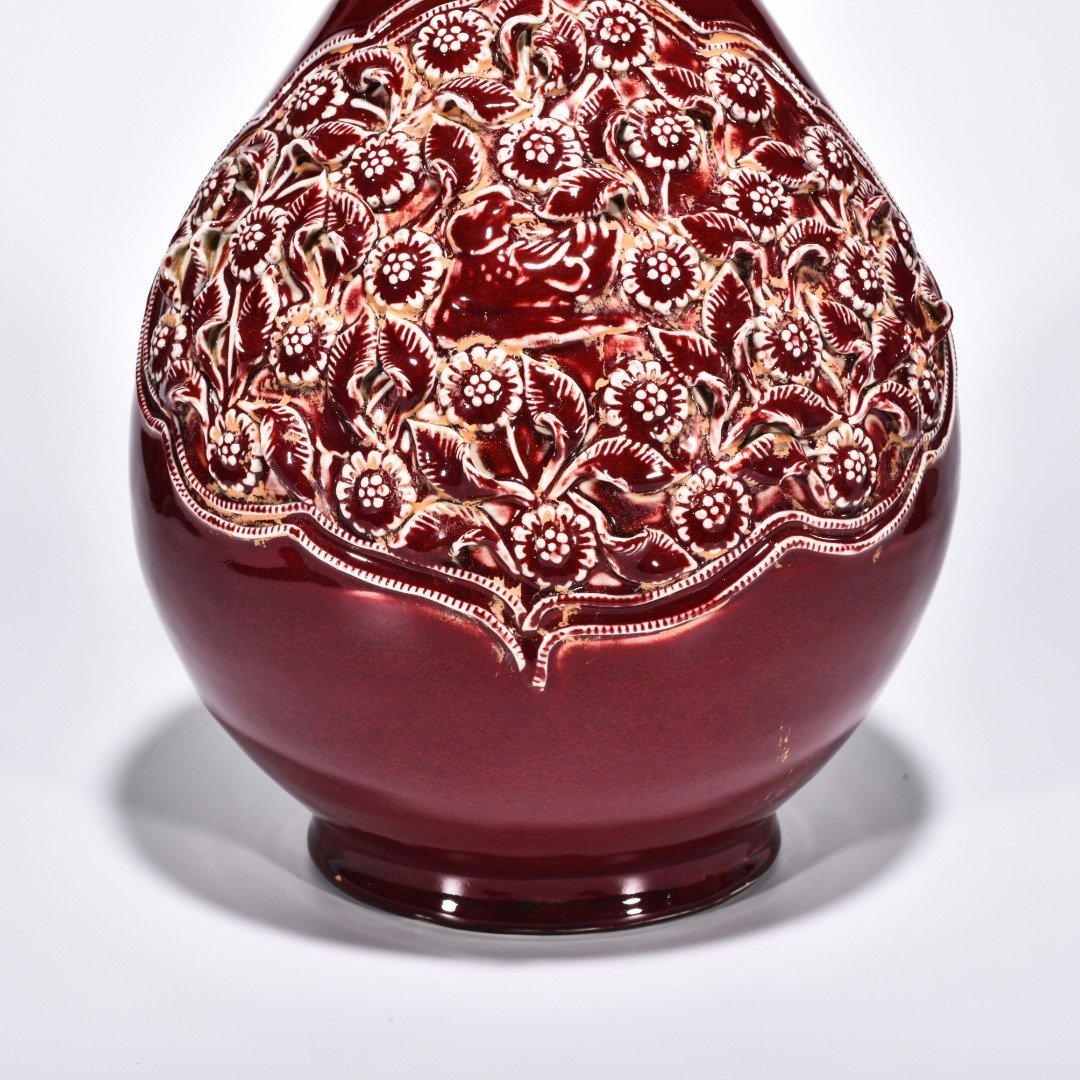 Yuan Dynasty red glaze plastic mandarin duck flower pattern animal ears flower mouth jade pot