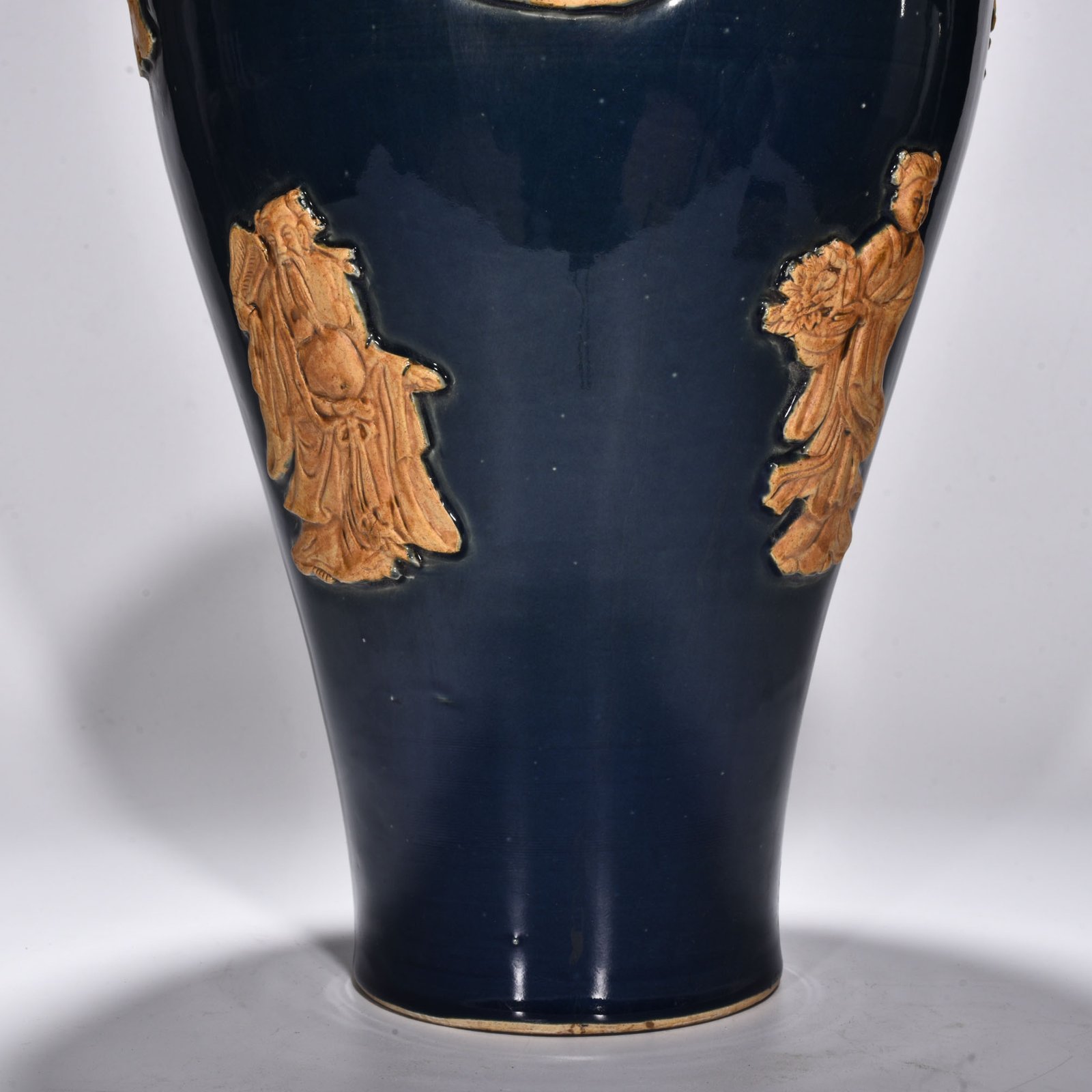 Yuan Dynasty blue glaze relief plum vase with figures of the Eight Immortals