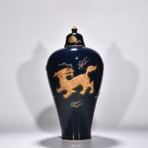 Yuan Dynasty blue glaze relief unicorn pattern plum vase