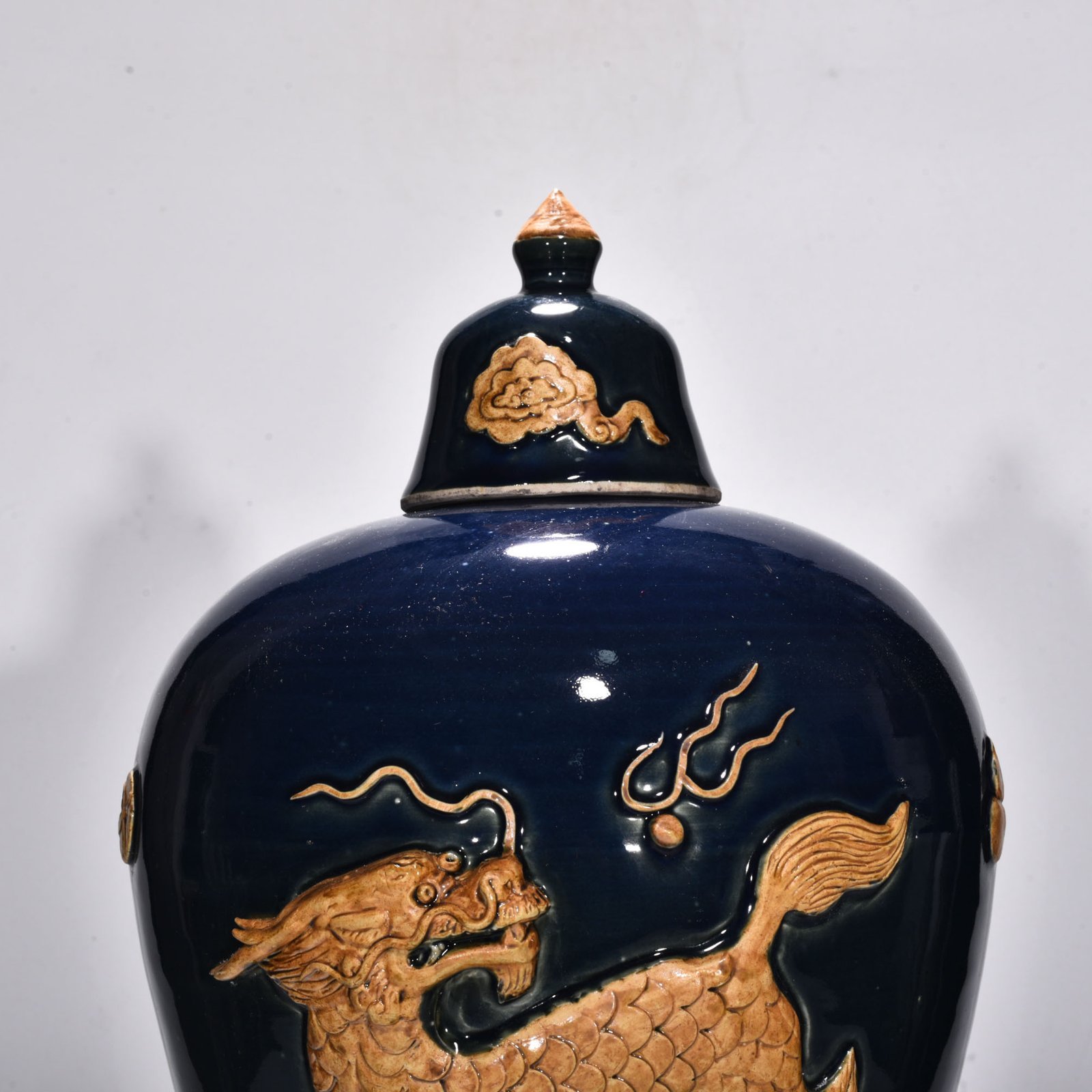 Yuan Dynasty blue glaze relief unicorn pattern plum vase