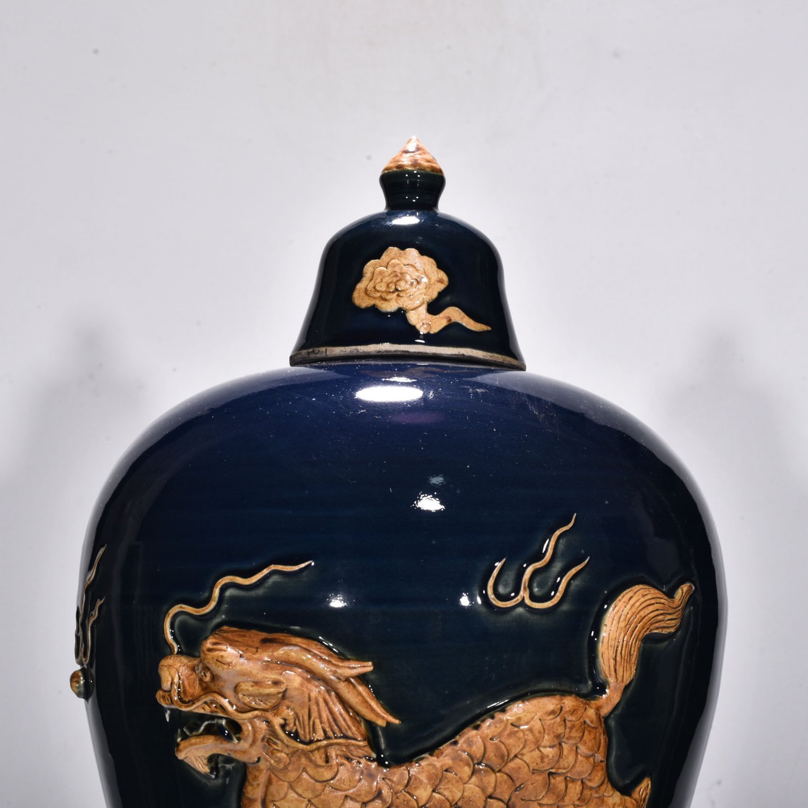 Yuan Dynasty blue glaze relief unicorn pattern plum vase