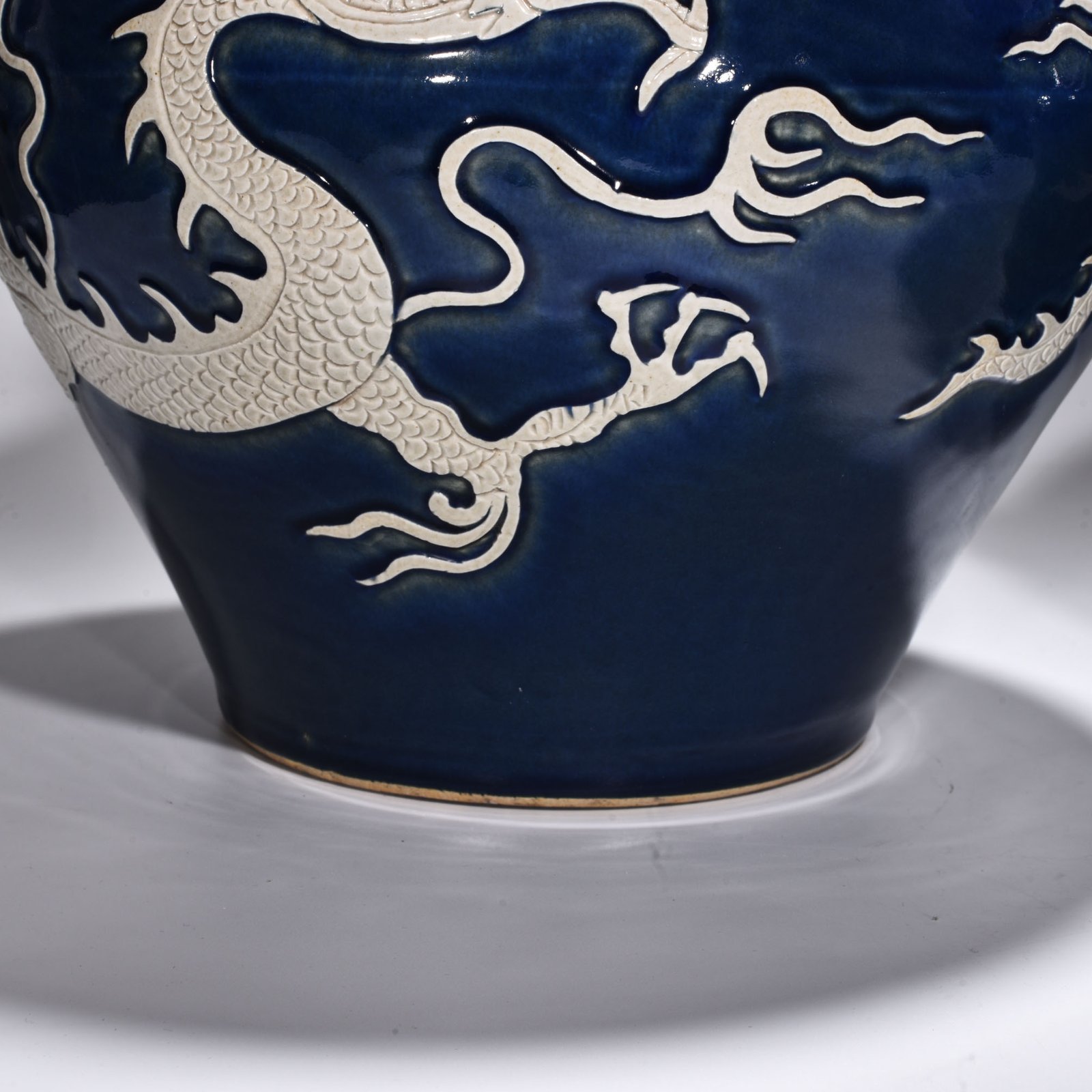 Yuan Dynasty blue glaze blank animal ear jar engraved with clouds and dragons