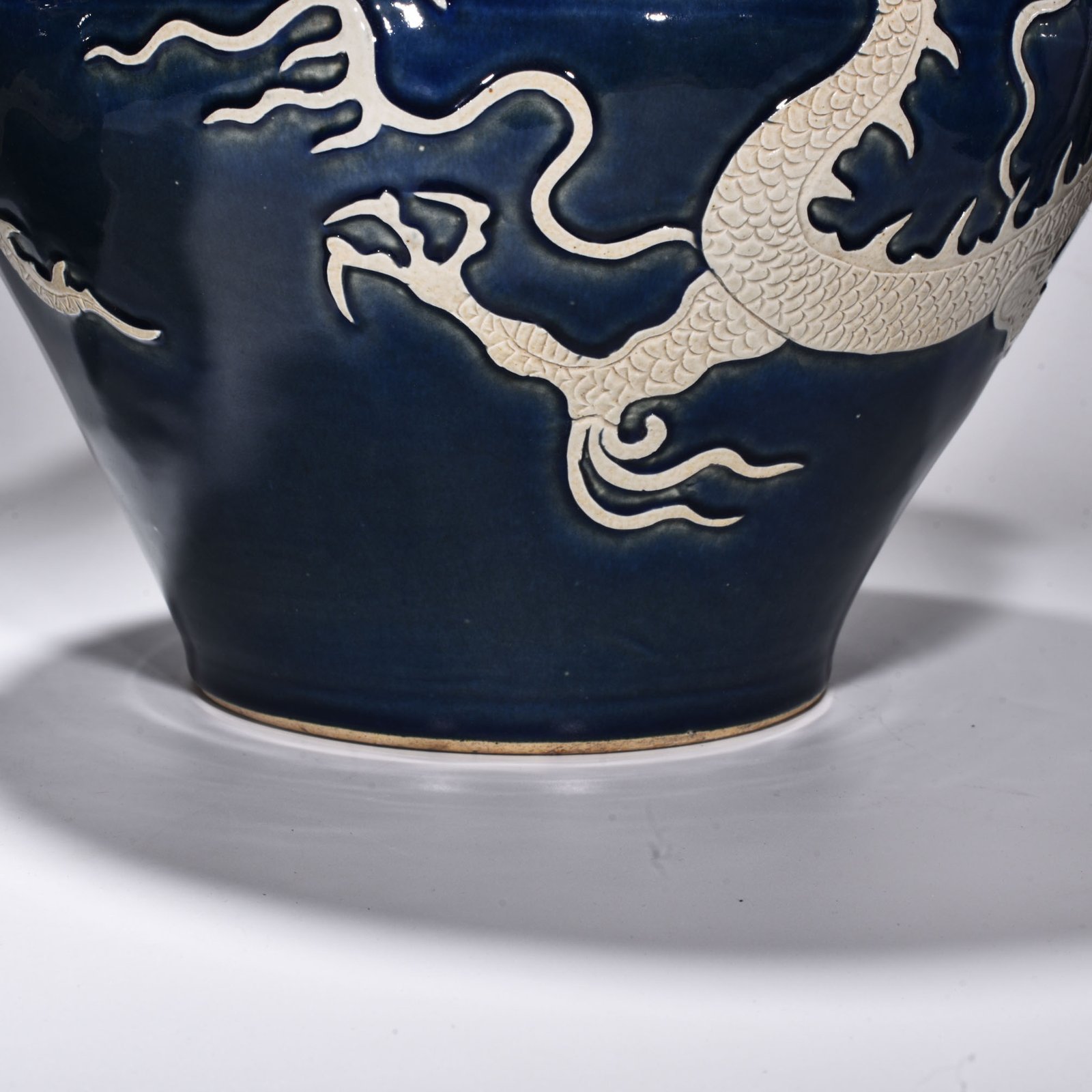Yuan Dynasty blue glaze blank animal ear jar engraved with clouds and dragons