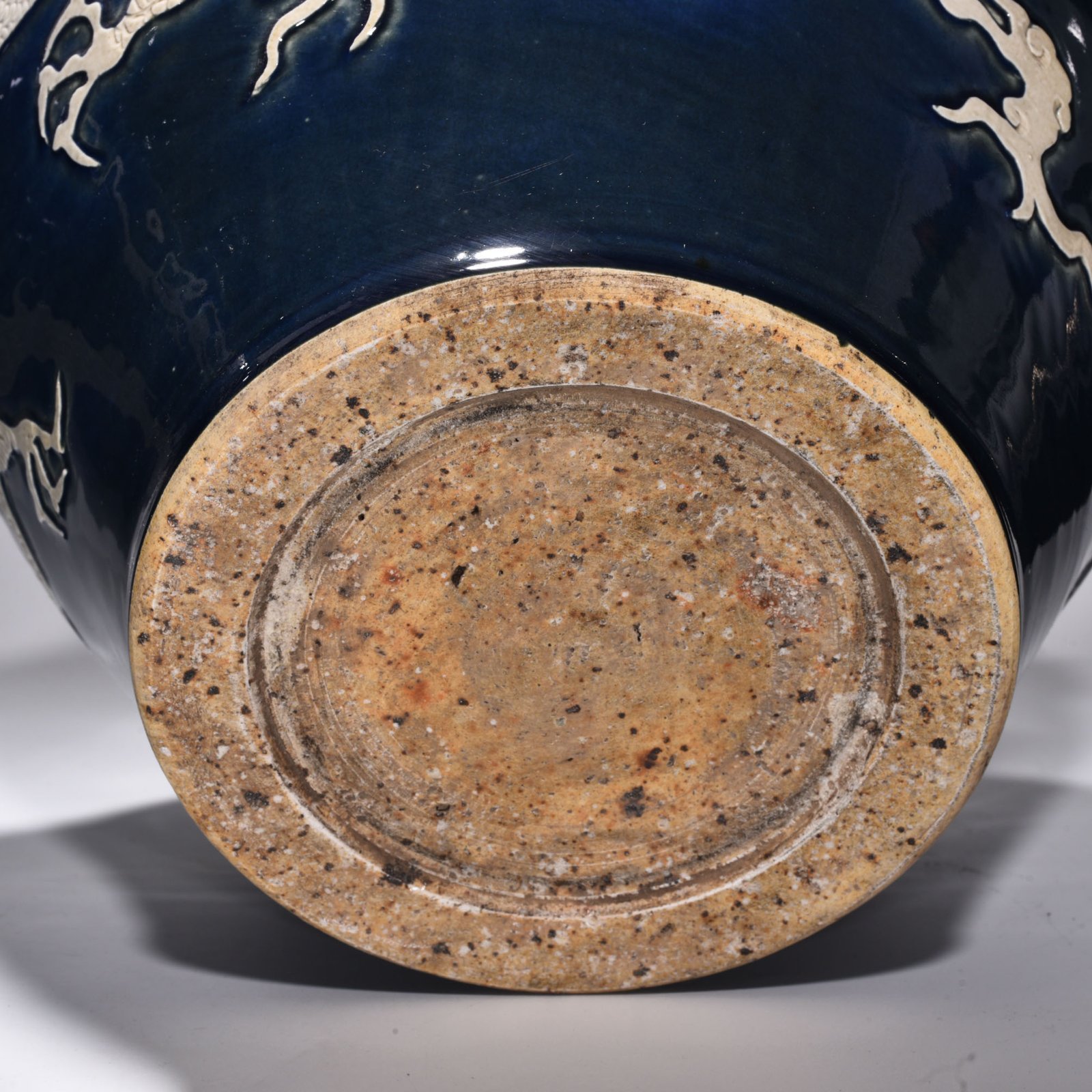 Yuan Dynasty blue glaze blank animal ear jar engraved with clouds and dragons