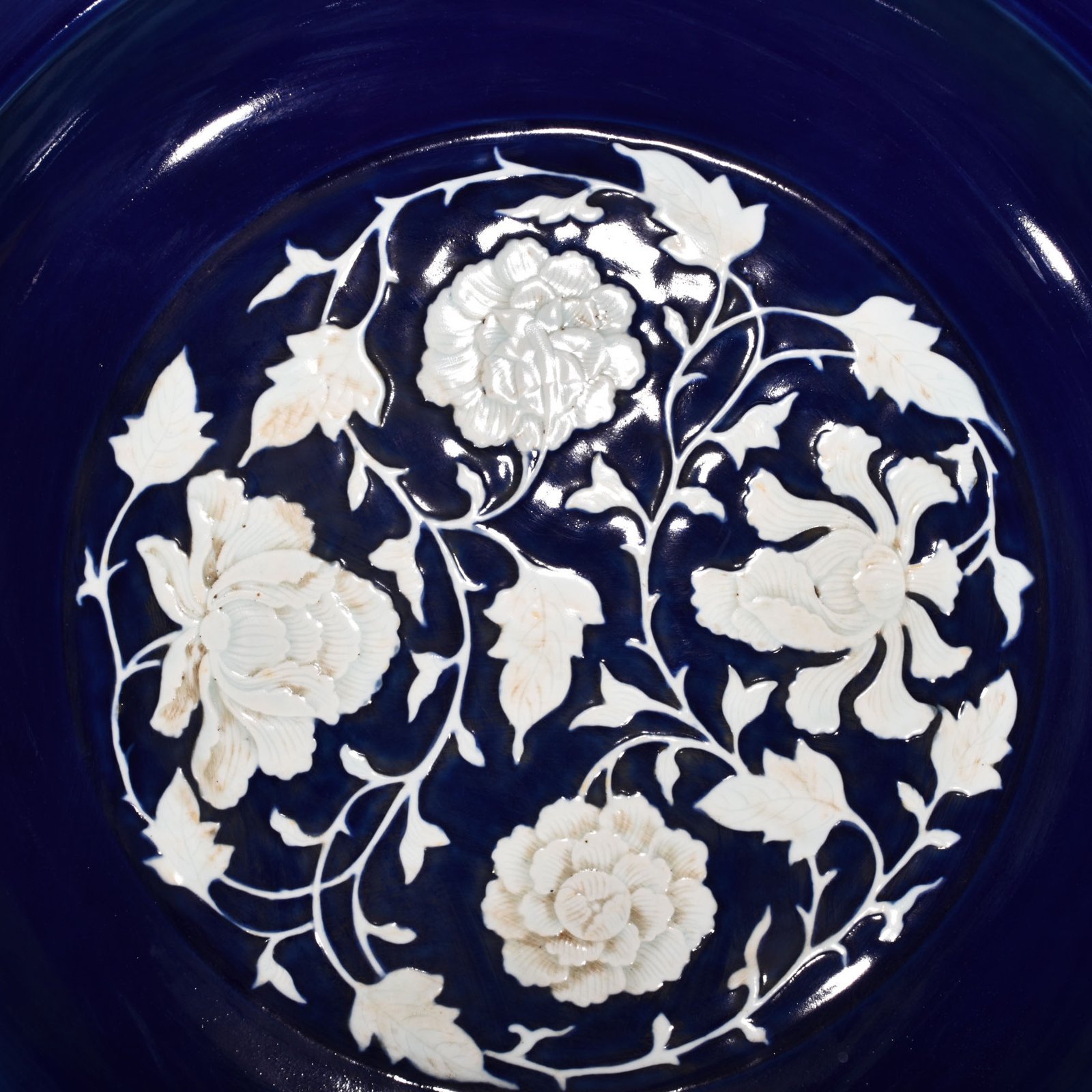 Yuan Dynasty blue glaze blank engraved flower pattern rhombus edge folding plate