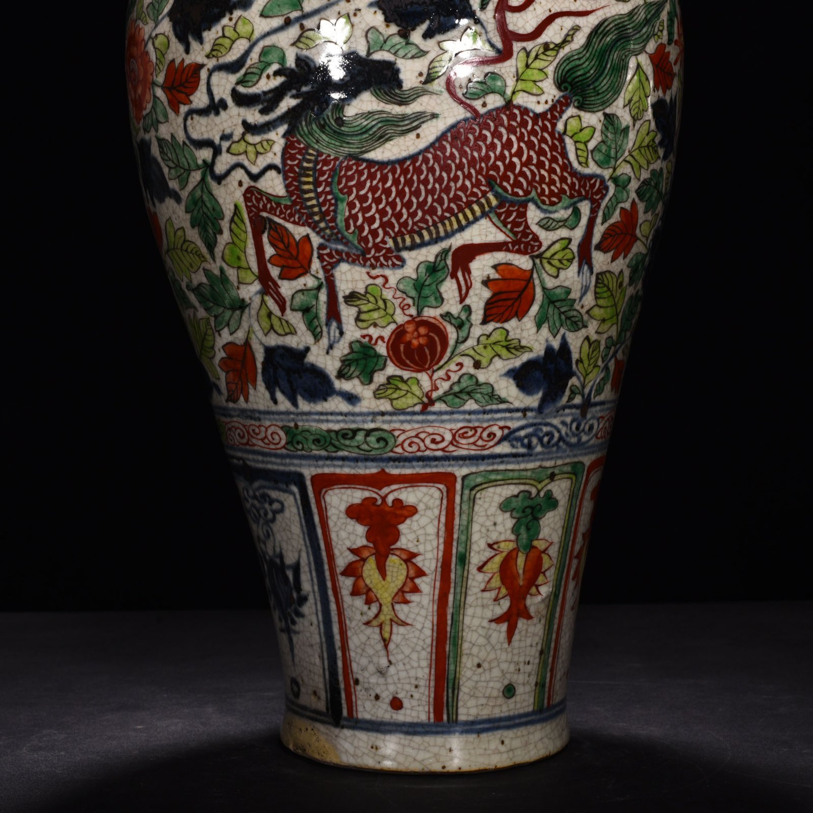 Yuan Dynasty blue and white multicolored unicorn flower pattern plum vase