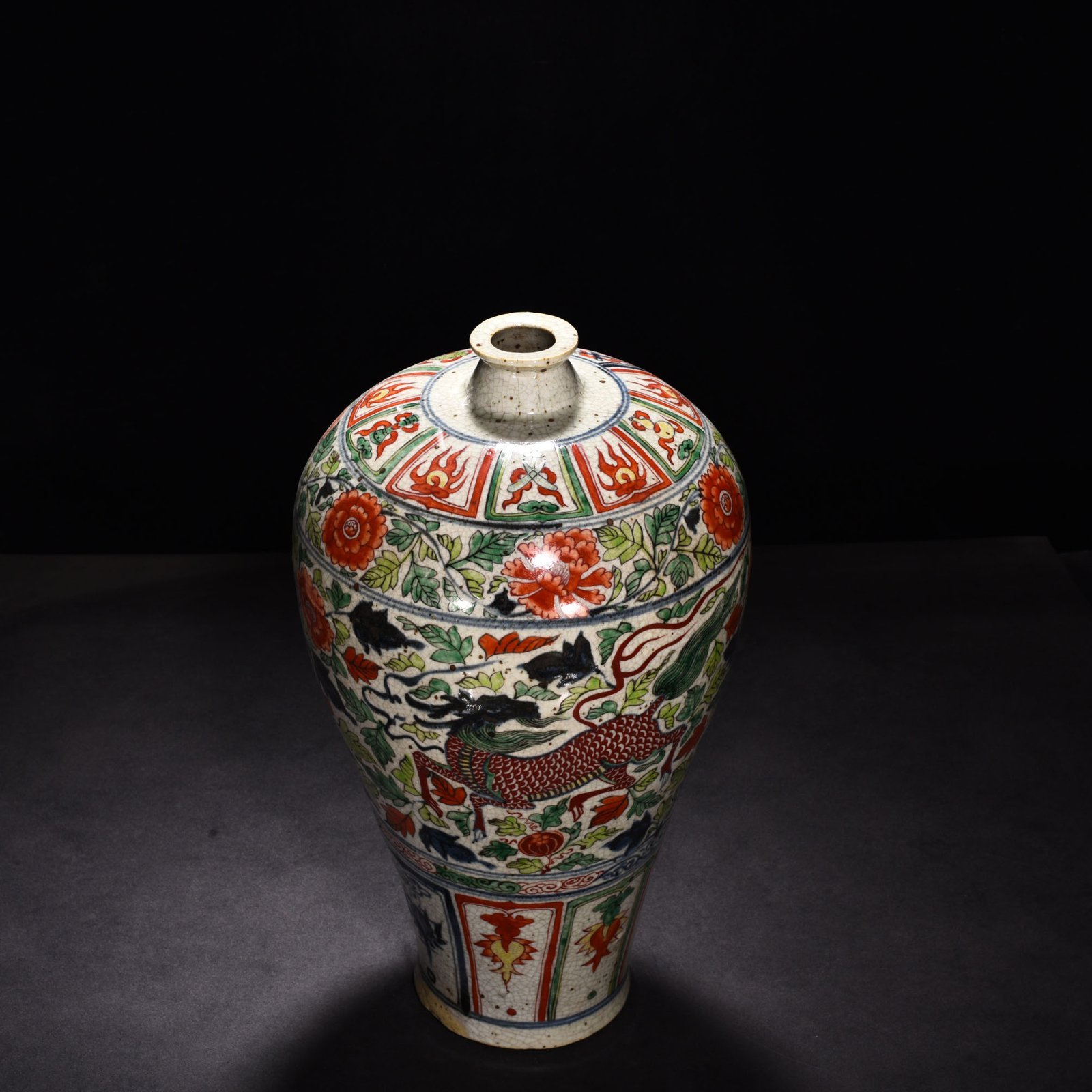 Yuan Dynasty blue and white multicolored unicorn flower pattern plum vase