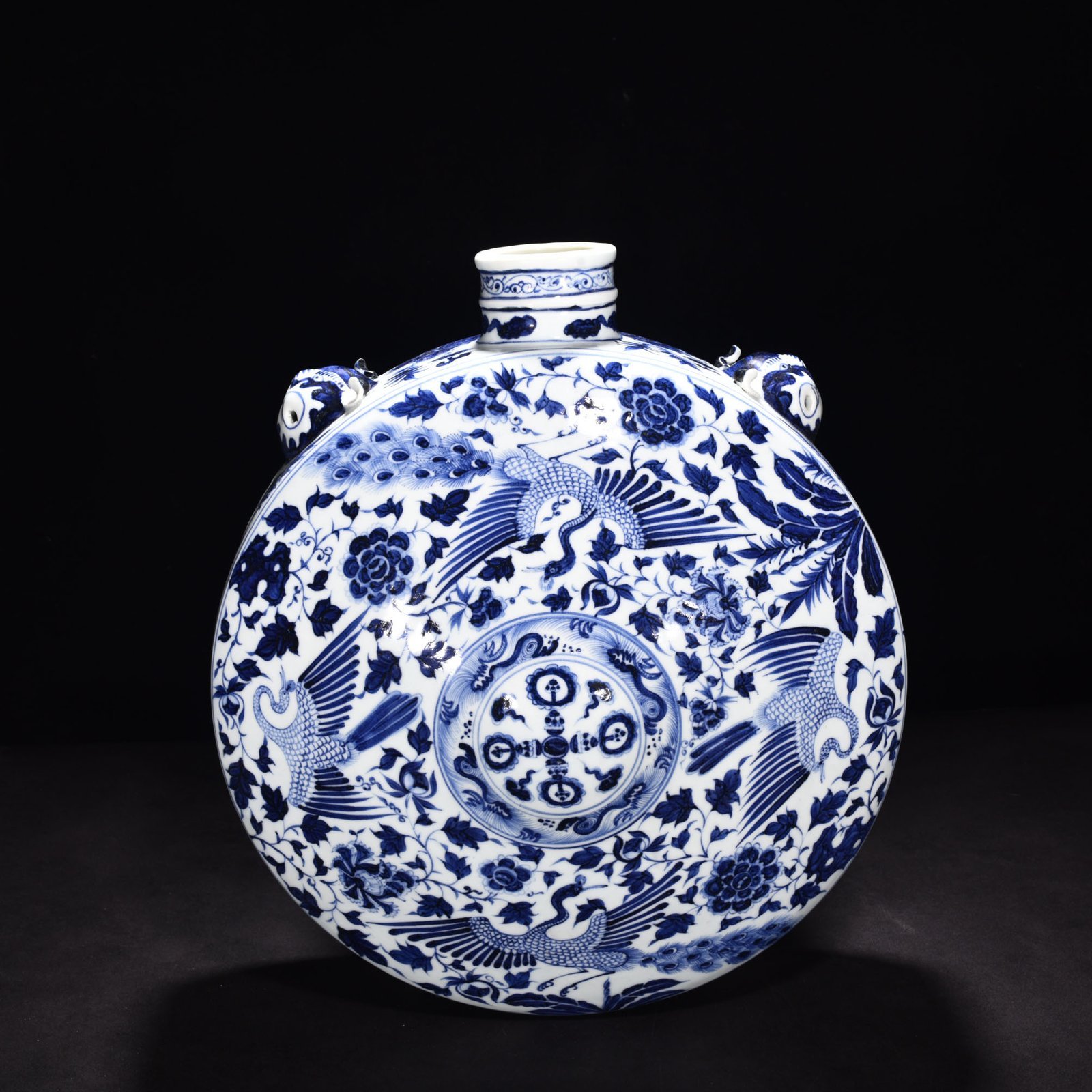 Yuan Dynasty blue and white phoenix pattern flat pot