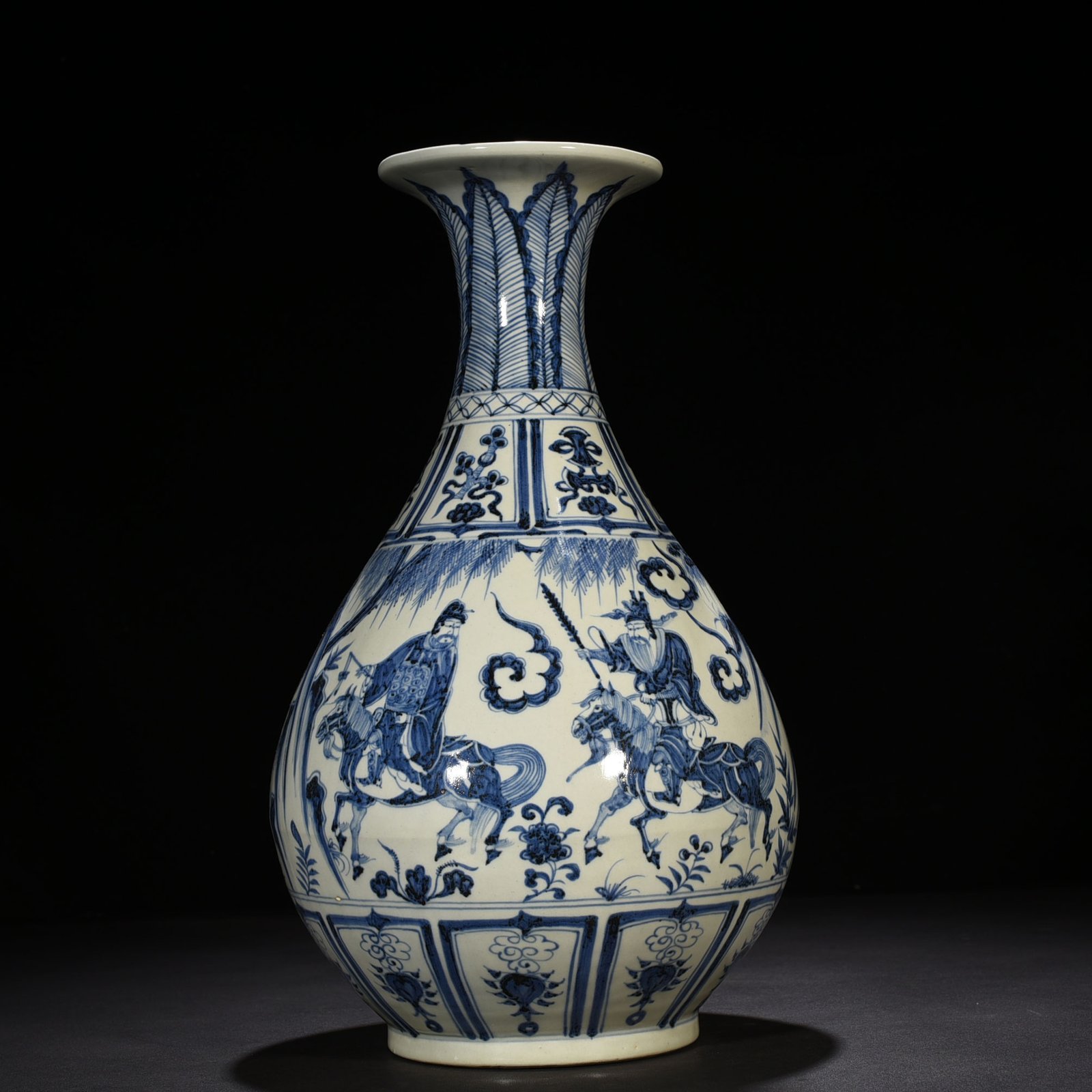 Yuan Dynasty blue and white jade pot spring vase with story pattern