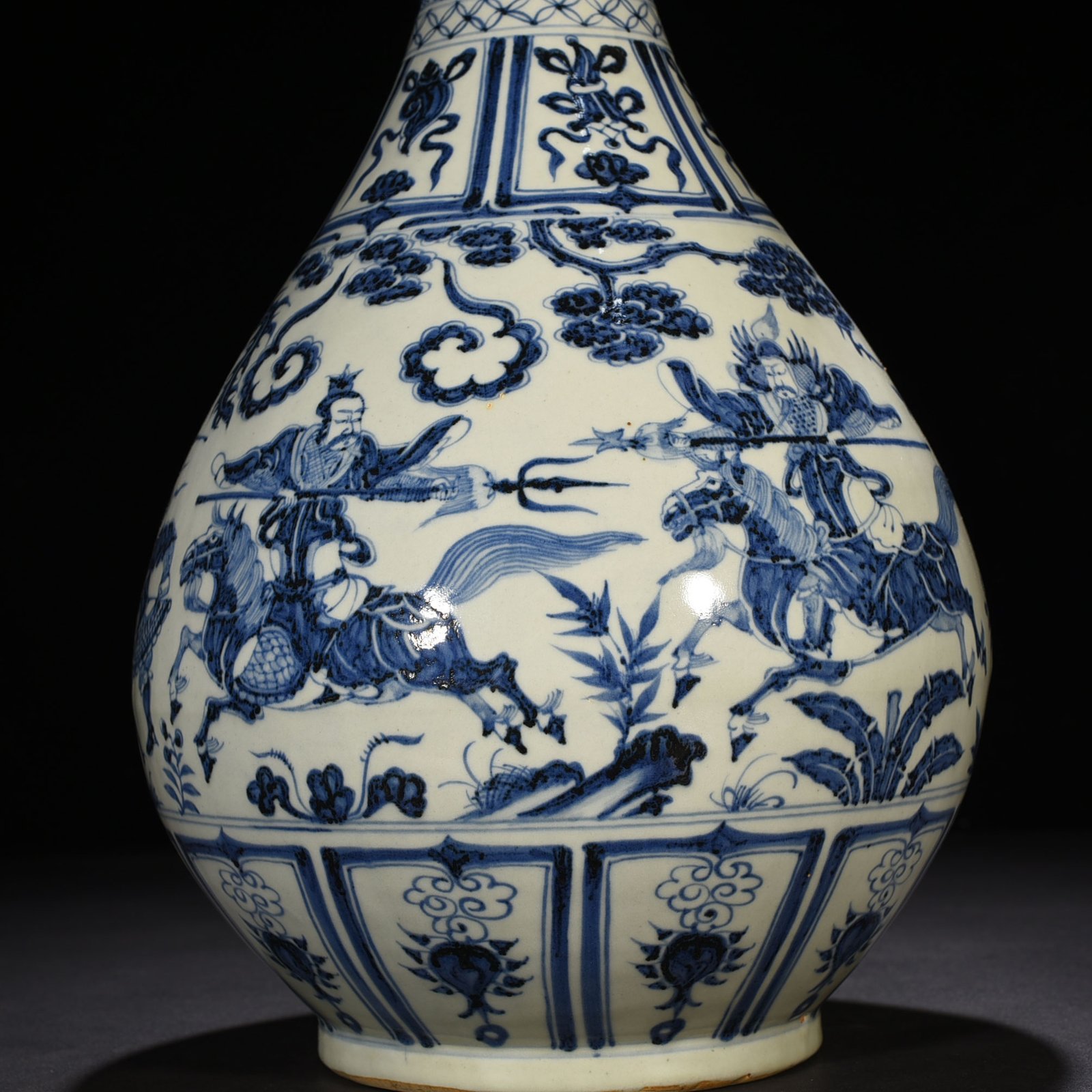 Yuan Dynasty blue and white jade pot spring vase with story pattern