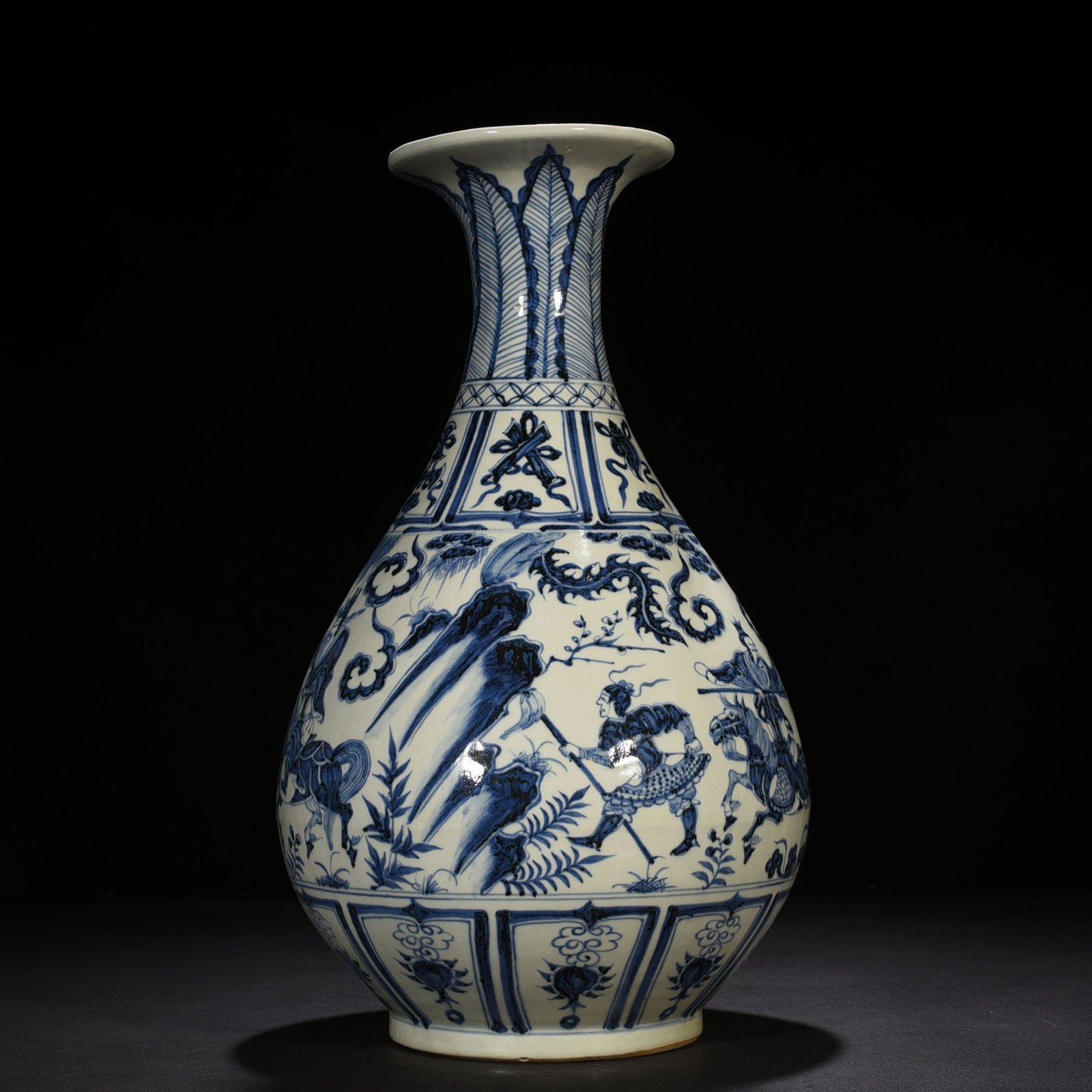 Yuan Dynasty blue and white jade pot spring vase with story pattern