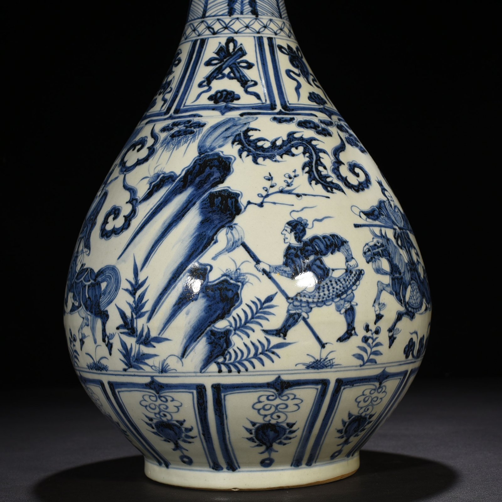 Yuan Dynasty blue and white jade pot spring vase with story pattern