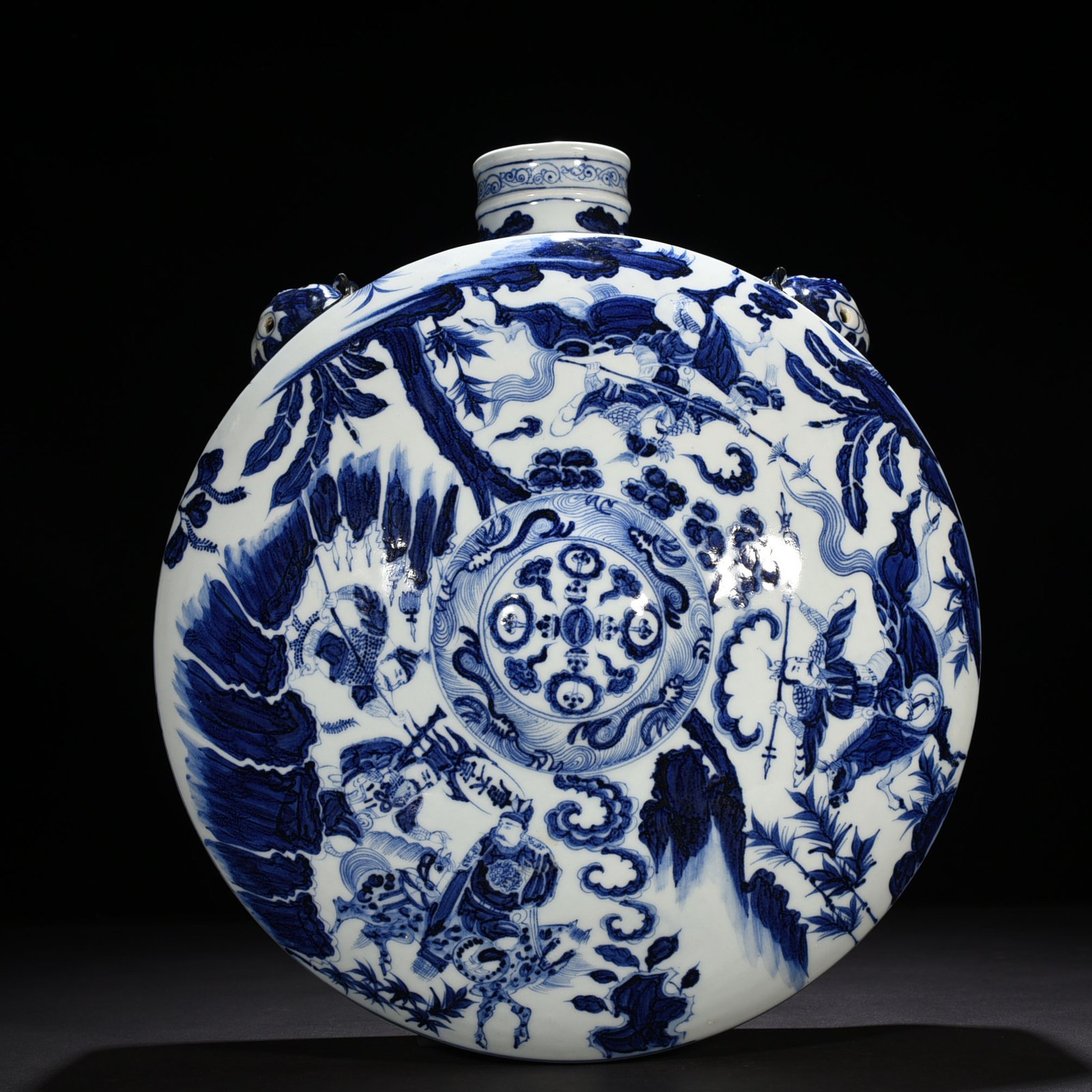 Yuan Dynasty blue and white savior riding alone figure pattern lying pot wall pot