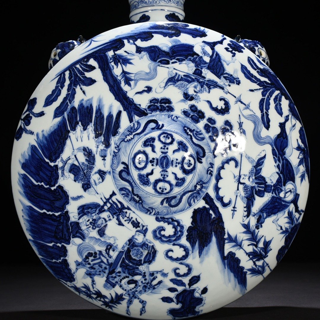 Yuan Dynasty blue and white savior riding alone figure pattern lying pot wall pot
