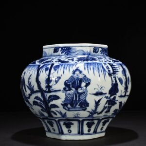 Yuan Dynasty blue and white character story pattern Bafang jar