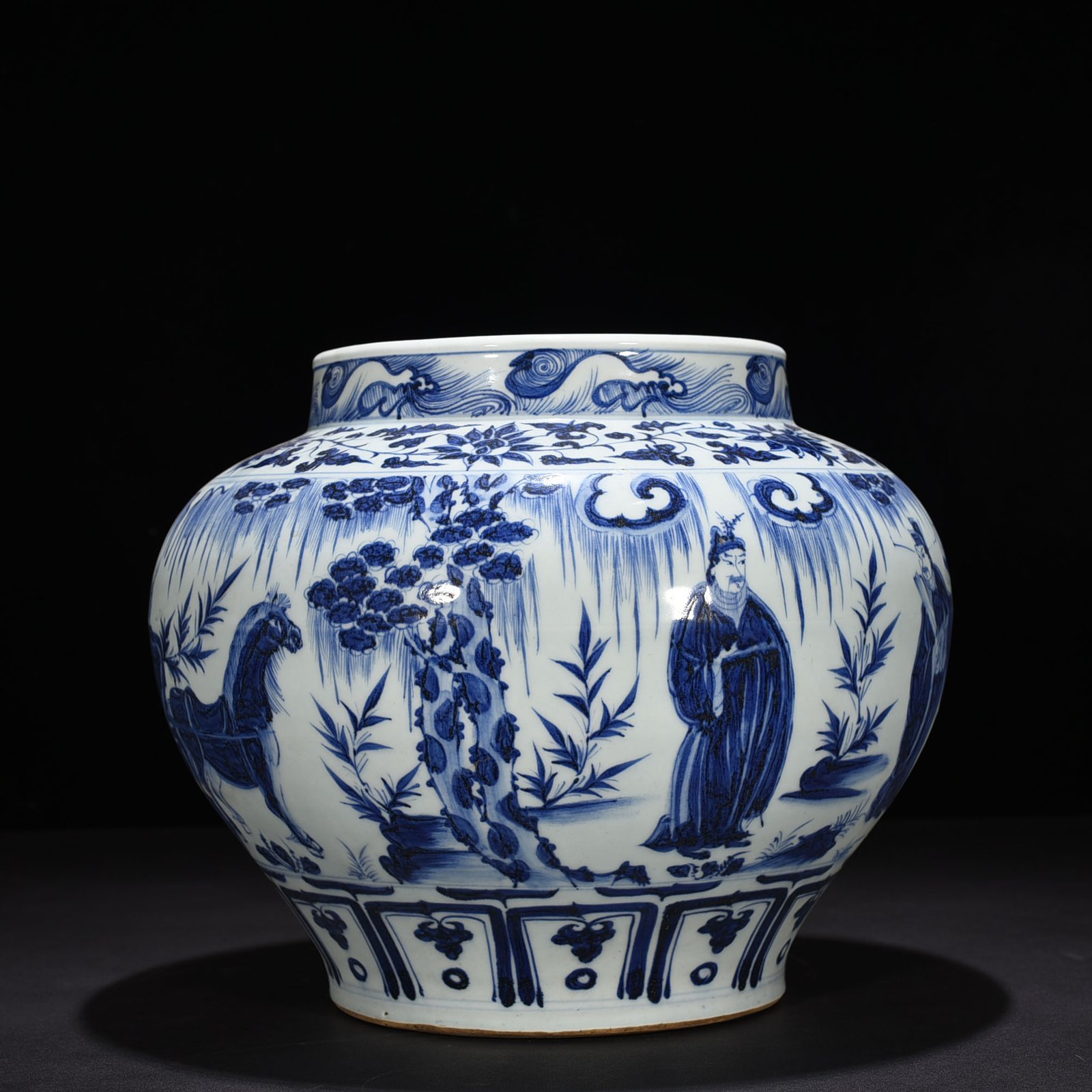 Yuan Dynasty blue and white character inscription story jar