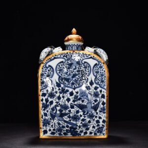 Yuan Dynasty blue and white with double phoenix pattern and four series flat vase