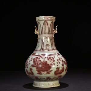 Yuan Dynasty blue and white lotus pond amphora with mandarin duck pattern