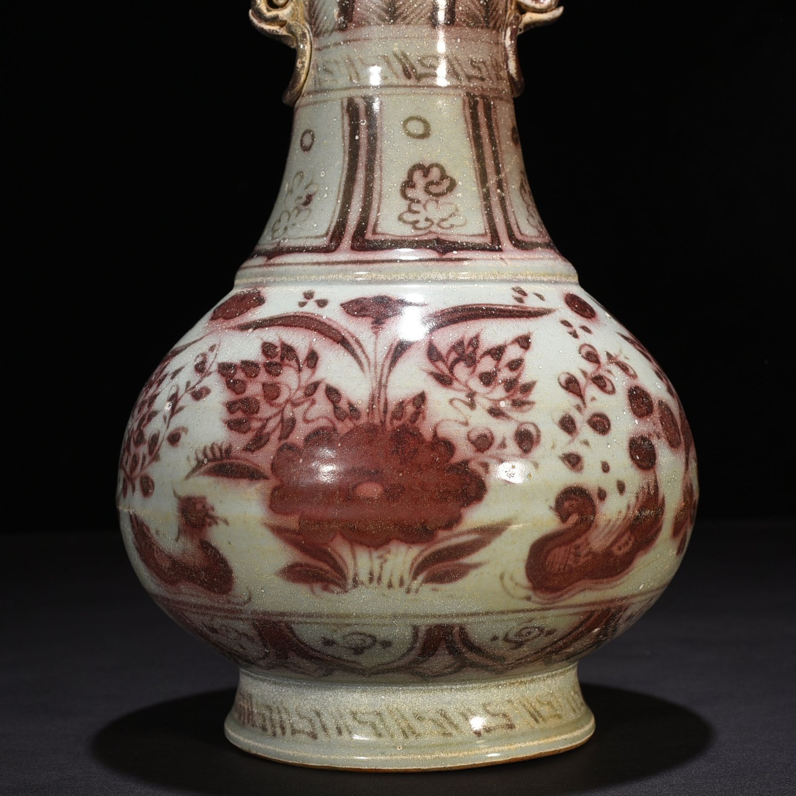 Yuan Dynasty blue and white lotus pond amphora with mandarin duck pattern