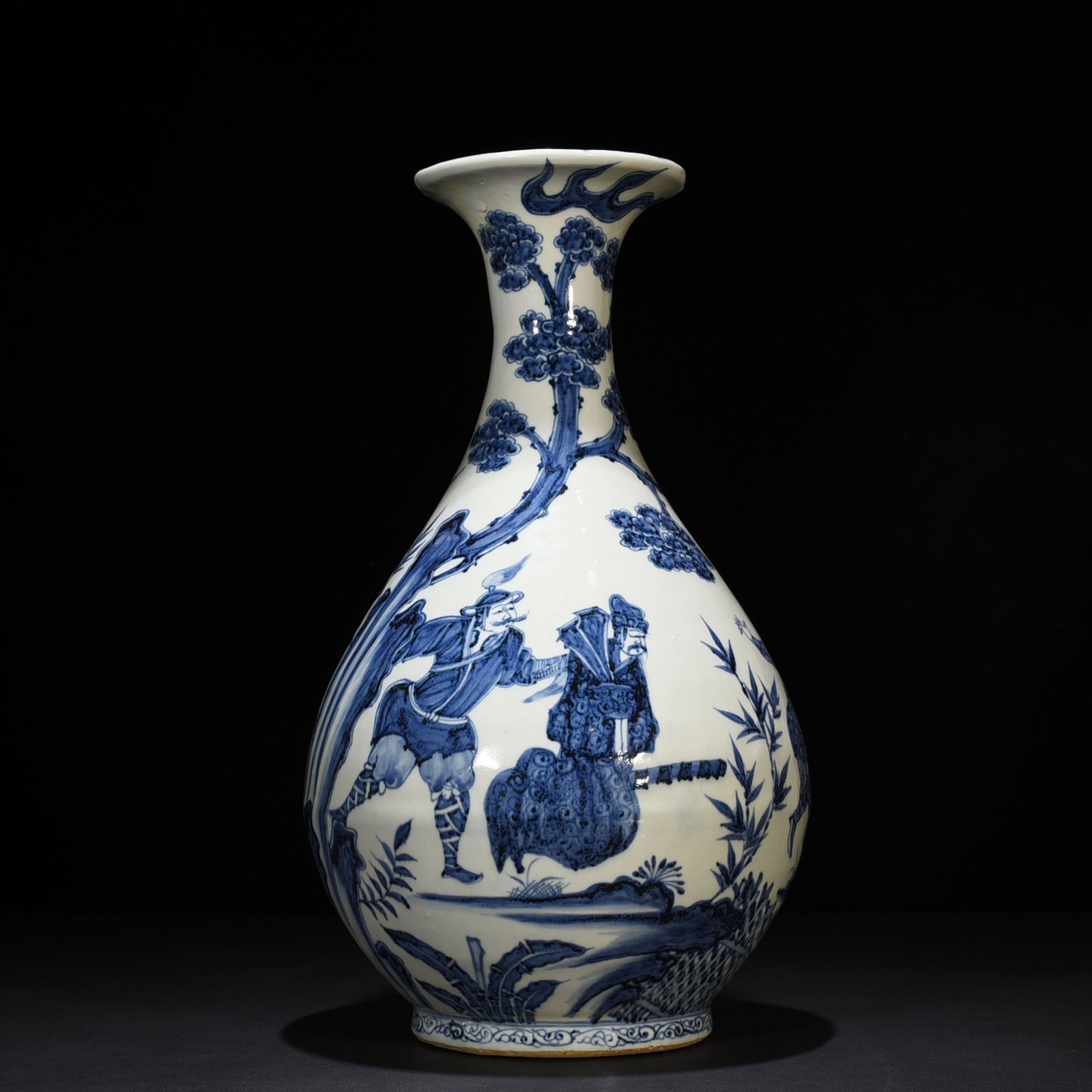 Yuan Dynasty blue and white character story pattern jade pot spring vase