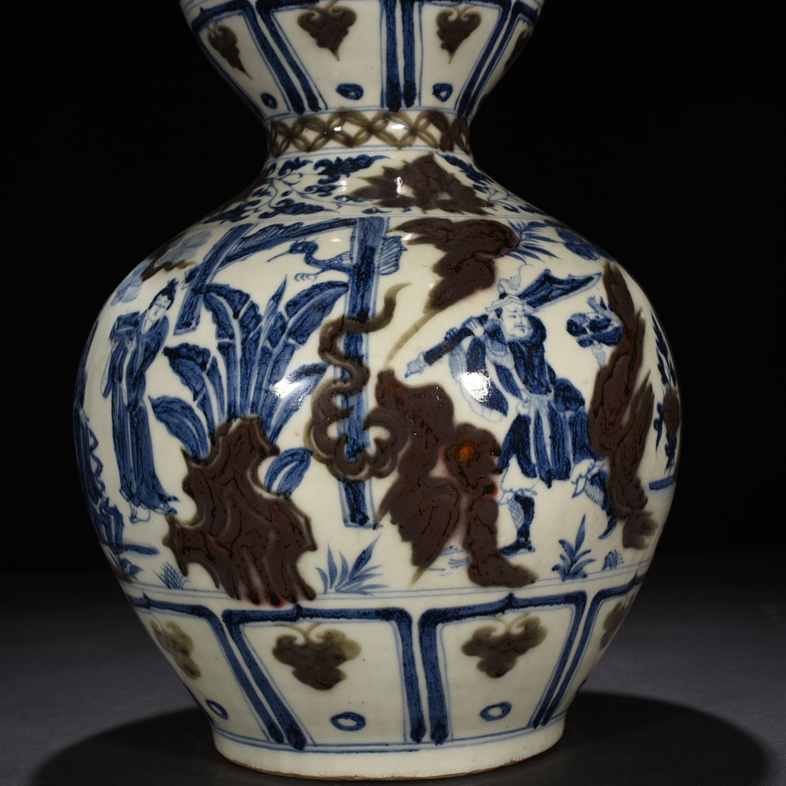 Yuan Dynasty blue and white underglaze red gourd vase